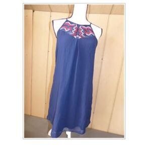 BCX Junior’s Embroidered Front Shift Dress, Navy,